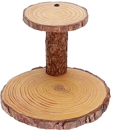 Amosfun Wood Cupcake Stand 2- Tier Tree Bark Server for Meats Cheeses Crackers Round Plant Stand Cupcake Display Riser Candle Holder Wedding Birthday Centerpiece Decor 10cm 15cm