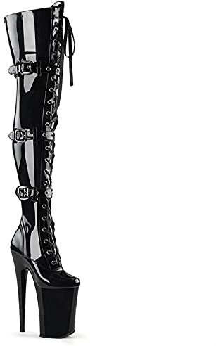 23CM Tacchi Alti Scarpe col tacco donna Moda Donna Stivali Alti Sopra Il Ginocchio Stivali Con Plateau A Spillo-Black||35