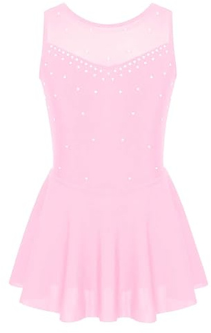 Freebily Vestito Pattinaggio Artistico Bambina Senza Maniche con Strass Body Ginnastica Artistica Ballerina Tutu Danza Classica Balletto Abito Ballo Latino Dancewear Rosa 9-10 Anni