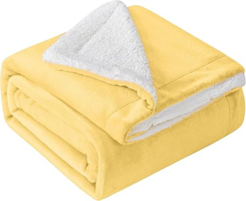 Mixibaby Flauschige Kuscheldecke Sherpa Coral extra weich & warm Wohndecke Flanell Fleecedecke, Größe:150 cm x 200 cm, Farbe:Vanille Gelb