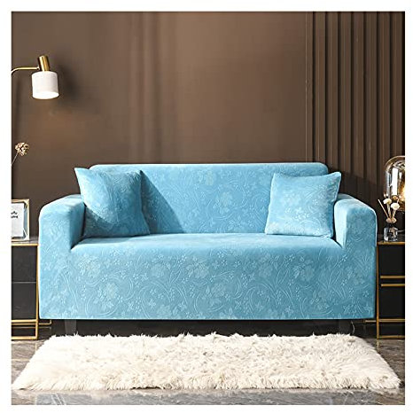 Daesar Sofabezug Ecksofa 3 Sitzer, Sofa Überwurf Polyester Eisblau mit Vintage Blumen Blätter Muster Sofaüberwürfe Wasserdicht 235-310