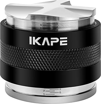 IKAPE Coffee Products, 58 mm Kaffee-Verteiler und Hand-Tamper, verstellbare Tiefe, kompatibel mit Rancilio, Gaggia untenlosem Siebträger (schwarz)