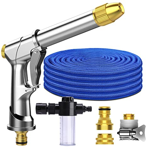 Tuyau d'arrosage Extensible 25ft / 7.5m, RoseFlower Tuyau arrosage Universel avec 5 Fonction Pistolet, Raccords en Laiton, Tuyau d’Eau pour Jardin Nettoyage Lavage de Voiture et Douches des Animaux