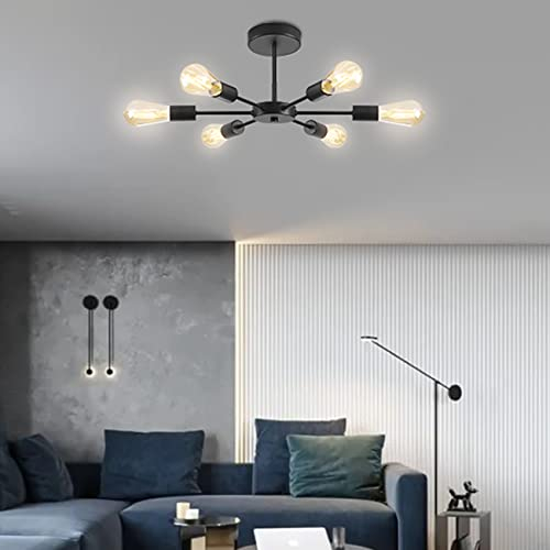 ANWIO Matte Black Sputnik Chandeliers 6 Lights, Lights for Living Room with E27 Base,Industrial Chandeliers Ceiling Light,Bedroom Lights Ceiling,Kitchen Lights Ceiling,(Bulbs not Included)