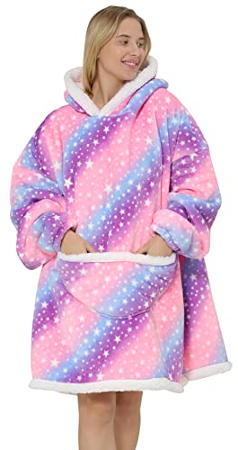 JOJJJOJ Übergroße Hoodie-Decke mit riesiger Tasche bequeme Sherpa Fleece Decke Kapuzenpullover warmes Sweatshirt Bademantel für Damen Herren Teenager Geschenk