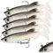 Qiwenr 5 Pezzi Esche Artificiali da Pesca Bionica Con Ami, Esca Morbida in Silicone T Coda per Luccio, Trota, Spigola, Persico (14g)
