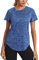 Wayleb Maglietta Sportiva T-Shirt Donna Maniche Corte per Allenamento Estive Asciugatura Rapida T Shirt Palestra Fitness Yoga Running Tee Top Blu Scuro,M