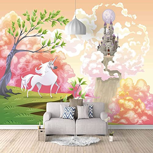 EPZEY Castle and Unicorn Wallpaper 3D Mural, Photo Wallpaper Mural Decor Paintings, Suitable for Living Room and Bedroom Office Hotel Restaurant, Wall Art Removable Wall Posters 200x150 cm