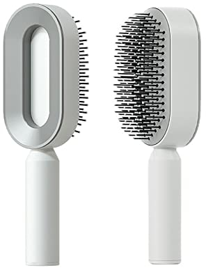 Self Cleaning Hair Brush for Women, 3D Air Cushion Massager Brush, Easy Clean Hair Brush, Detangling Anti-Static Brush, Suitable for All Hair Types (White)
