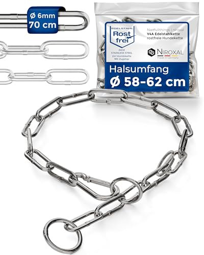 Kombikette für Hunde mit Halsumfang 58-62 cm aus Edelstahl V4A Hundekette mit Zugstop Kettenhalsband langgliedrig 6mm dick und 70 cm Gesamtlänge