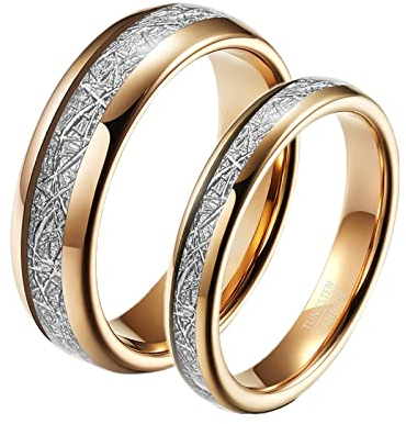 Banemi Trauringe Rosegold, Ringe Paar Wolframcarbid 4mm 6mm Inlay Metall zum Hochzeitstag des Paares