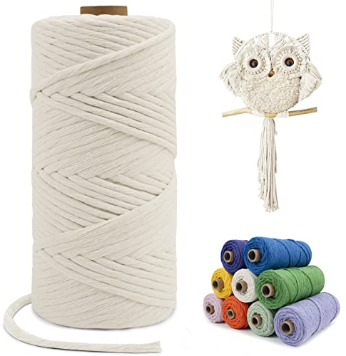LEREATI Corde Macramé 4mm x 100m, Fil Macramé Simple Torsion Coton Naturelle Ficelle Corde, Cordon Coton pour Rideau Macrame, Porte Plante Mural, Bricolage, Boho Decoration (Naturel)