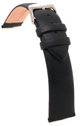 diloy Lederarmband für Dresswatch – Rindsleder ohne Nähte, gepolstert, minimalistisches und elegantes Design, Edelstahlschließe – Größen 12mm, 14mm, 16mm, 18mm, 20mm, 22mm 301 Schwarz 20mm