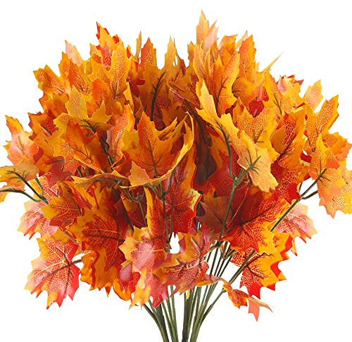 SLFYEE 4PCS Piante Artificiali Autunnali Foglie d'Acero Artificiali Autunnale Foglie Finte Halloween per Decorazione Piante da Interno Esterno per Matrimonio Casa Tavolo Balcone