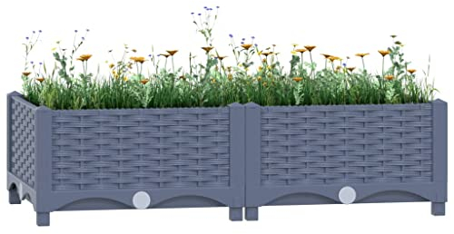 puraday Jardinière de Jardin 80x40x23 cm Gris Polypropylène Lit de Plantation Offre Suffisamment d’Espace Pot de Terrasse Balcon pour Plantes Légumes Herbes Aromates Fleurs