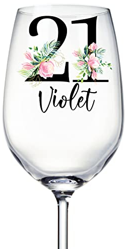 ukgiftstoreonline Personalised 21st Birthday Floral Wine Glass Gift for Her