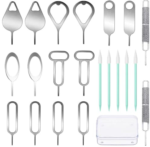 ZHUROUPU 18 in 1 SIM Card Removal Openning Tool,Tray Eject Pins,Tray Eject Pins,Needle Opener,Ejector Compatible with All for iPhone/Smartphone, incl. Watchchain Link Remover+ Storage Box