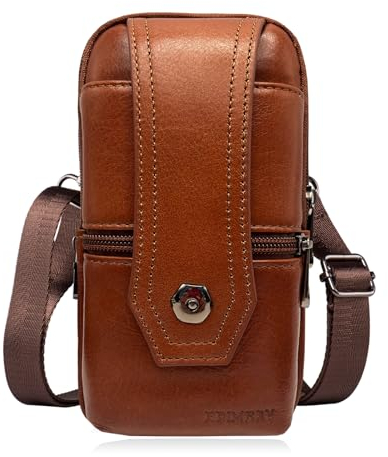 EDIMRAY Handytasche Zum Umhängen Herren Leder Gürteltasche Kleine für Männer Handy Umhängetasche 7 zoll Echtleder Vintage Schultertaschen Hüfttasche