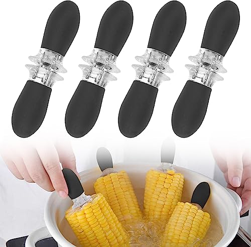 Pinchos para Mazorcas de Maíz,4 Pares Soportes de Mazorca de Maíz,Pinchos de Barbacoa de Maíz Inoxidable,Acero Inoxidable para Mazorcas de Maíz,Soportes de Maíz con Mango para Cocinar en Casa,Negro