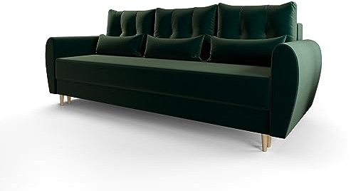 ALTDECOR Wohnzimmer Couch mit Schlaffunktion, Polstercouch rückenecht gepolstert, ideal als Gästebett - PALERMI - 230x85x89 cm Dunkelgrün
