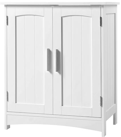 EUGAD Armario Baño, Armario Bajo Lavabo con Puertas, Mueble de Lavabo de Almacenamiento, Armario Lavabo con Estante Ajustable y Pies Antideslizantes, Estilo Moderno, Blanco, 50x30x60 cm