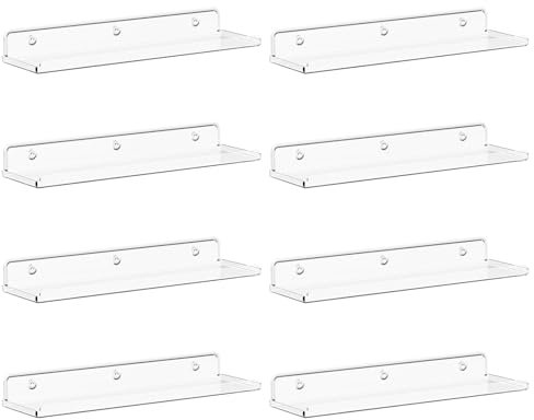 Lifewit Acryl Wandregal, 8er Pack, 38CM Kunststoff Transparent Schwimmende Regale Wandmontiert für Kinder Bücherregal/Display Ledge Regale/Kinderzimmer/Wohnzimmer/Bad