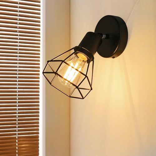 HiBay Wandleuchte innen 1 Flammig E27 Schwarz Wandlampe Vintage Schwenkbar 350° Deckenstrahler Metall für Küche Wohnzimmer Schlafzimmer Ohne Leuchtmittel