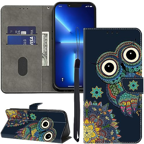 GLANDOTU Lederhülle für Honor 90 Lite 5G Hülle, Kartensteckplätzen Muster Flip Motive Wallet Handyhülle Tasche Case Schutzhülle Kompatibel mit Honor 90 Lite Hülle - Cartoon Eule