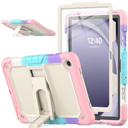SEYMAC stock Case for Samsung Galaxy Tab A9 Plus/ A9+ 11 Inch Case with Screen Protector & Foldable Stand, Drop-Proof & Shockproof Cover for Samsung Tablet SM-X210/X216/X218, Pink