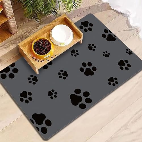 Absorbent Pet Mat with Food and Water Bowl Placement, Waterproof for Floors, Quick-Dry, No Stains (Dark Gray - 30x50 cm)