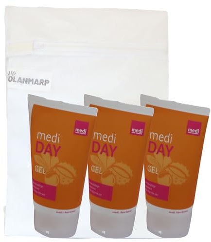 Medi Day Pflegegel 150 ml mit Rosskastanie für Kompressionsstrumpf-Träger - Frische Beine den ganzen Tag + Olanmarp Wäschenetz (3 Stück Medi Day a 150 ml (450ml))