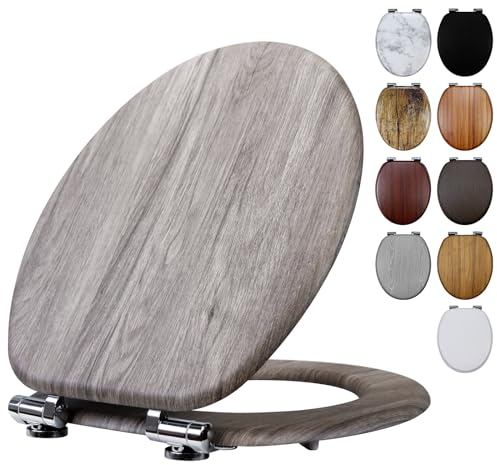 Fanmitrk Toilet Seat Wooden, Soft Close Toilet Seat MDF Moulded Wood with Adjustable Solid Hinges (Maple Style)