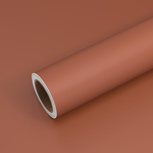 VEELIKE Thick Burnt Orange Wallpaper Vintage Boho Orange Contact Paper for Furniture Stickers Self Adhesive Sticky Back Plastic Roll Vinyl Wrap for Kitchen Cupboards Bedroom Waterproof 40cm×300cm