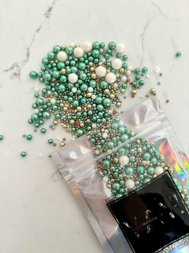 Edible Glitzy Green Sprinkles Mix – Mermaid-Inspired Cake & Cupcake Decorations with Gold, Turquoise, White & Pink Pearls – 45g by YAYSPRINKLES
