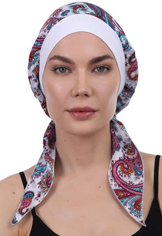 Deresina Kopfbedeckung Einfach Binden Baumwoll Kopftücher (Off White Fuchia)