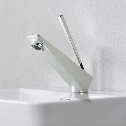 Waschbeckenarmatur Chrom, Einhebel-Messing-Spültischarmatur mit einzigartigem Design, Einloch-Waschtischmischer für WC, Waschtisch, Wohnmobil, modernes Bauernhaus, geeignet für 1 Loch