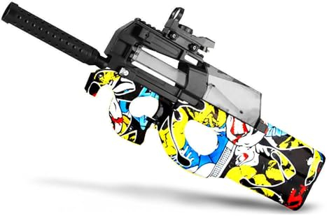 Gel Blaster Gun, Elektrische Gel Shooter Gun mit Schutzbrille, Wiederaufladbare P90 Spielzeug Pistole, Schießen im Freien Teamspiele für 12+ Teenager Erwachsene (Gelb Grafitti)