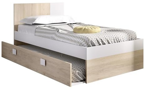 DEKIT GRUPO RIMOBEL Dina - Cama de 90X190 con Arrastre - Natural/Blanco - 79 x 97 x 196