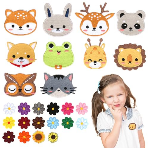 OAKENCREST Flicken zum Aufbügeln Kinder 26 Stück, Patches zum Aufbügeln, Bügelflicken Kinder, Bügelbilder, Aufnäher zum Aufbügeln, Aufbügelflicken, DIY-Zubehör, für T-Shirt Rucksäcke Jeans