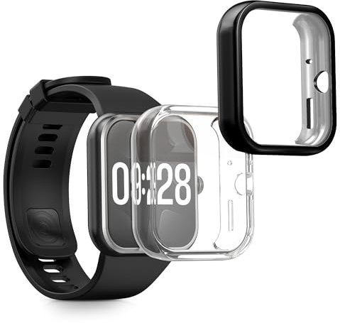 kwmobile 2X Schutzhülle kompatibel mit Xiaomi Redmi Watch 4 Hülle - Fullbody Cover Set aus Silikon - Transparent Schwarz