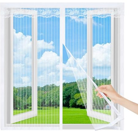 Zanzariera Finestra Magnetica 115x100cm,Zanzariera Magnetica per Porte Finestre Scorrevole,Chiusura Automatica,Rete Anti Zanzara per Le Finestre,con Nastro Adesivo,Bianco