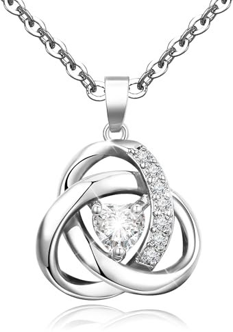 KENIY Kette Damen Zirkonia Anhänger Halskette Damen Silber Herz Charm Necklace Verstellbare Halskette Damen Silber 925 Premium Freundschaftskette Keltischer Schmuck Geschenk für Sie Frau Freundin Mama