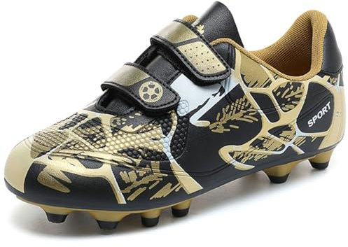 Sainilei Zapatos de Fútbol Niño FG/AG Botas de fútbol para Adolescentes TF Apatos de Entrenamiento Profesional de fútbol Negro Oro EU 28