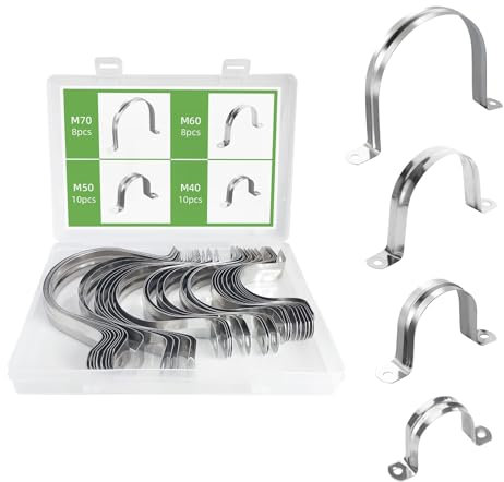 RRRST 36pcs Abrazaderas Metalicas en U 40mm 50mm 60mm 70mm, Icero Inoxidable 304, U-Abrazadera Para Fijar Tubos O Cables