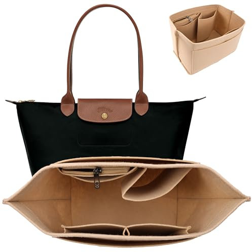 GADITIEK Taschenorganizer aus Filz für Longchamp Tasche Damen mit langem Griff, Taschen Organizer für Longchamp le pliage L, Taschenorganizer Shopper Passend (Beige2, Groß)