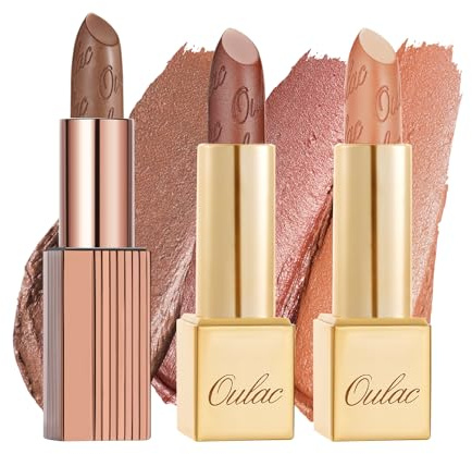 Oulac Nude Metallic-Glanz-Lippenstift-Set, Mattes Metallic-Finish, Hochpigmentierte und Feuchtigkeitsspendende Formel, Glatt und Kornfrei, Vegan 2PCS