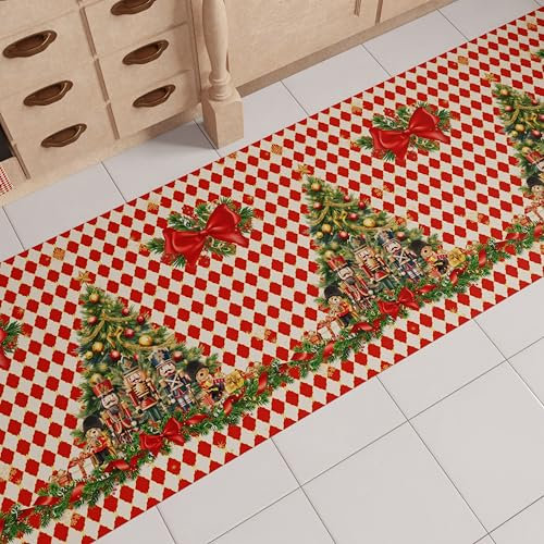 PETTI Artigiani Italiani - Tappeto Cucina Natalizio, Passatoia Cucina Natalizio, Tappeto Natalizio Cucina Antiscivolo e Lavabile, Tappeto per Natale 52x280 cm Schiaccianoci Rosso, Made in italy