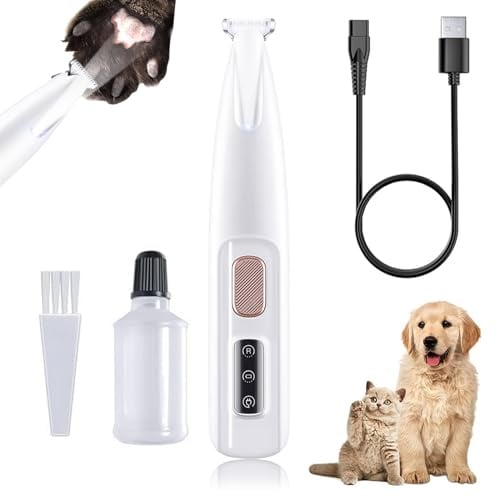 Hundnageltrimmer, Hundhårstrimmer med LED-skärm och Smörjolja, Sladdlös Hundklotrimmer, Låg ljudnivå och Uppladdningsbar, Sällskapsklippare för Trimning Av Tassar, ögon, öron,