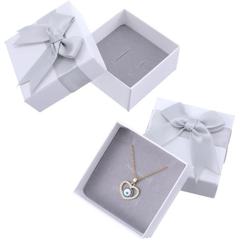 Giantree 2 Stück Schmuck Geschenkbox, Kleine Geschenkbox, Ringschachtel Geschenkverpackung mit Schleife Quadratisch Kleine Papier Box für Armbänder Ohrringe Halsketten Schmuckgeschenke(Weiß)
