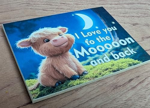 Highland Cow 'I Love You to the Moon and Back' Decorative Fridge Magnet, Night Sky Design 11cm x 8cm Valentine Anniversary Birthday